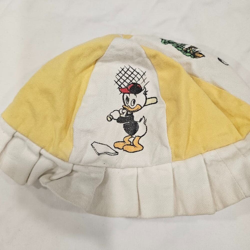Vintage Disneyland Disney Infant Baby Summer Bucket Hat Yellow White Duck